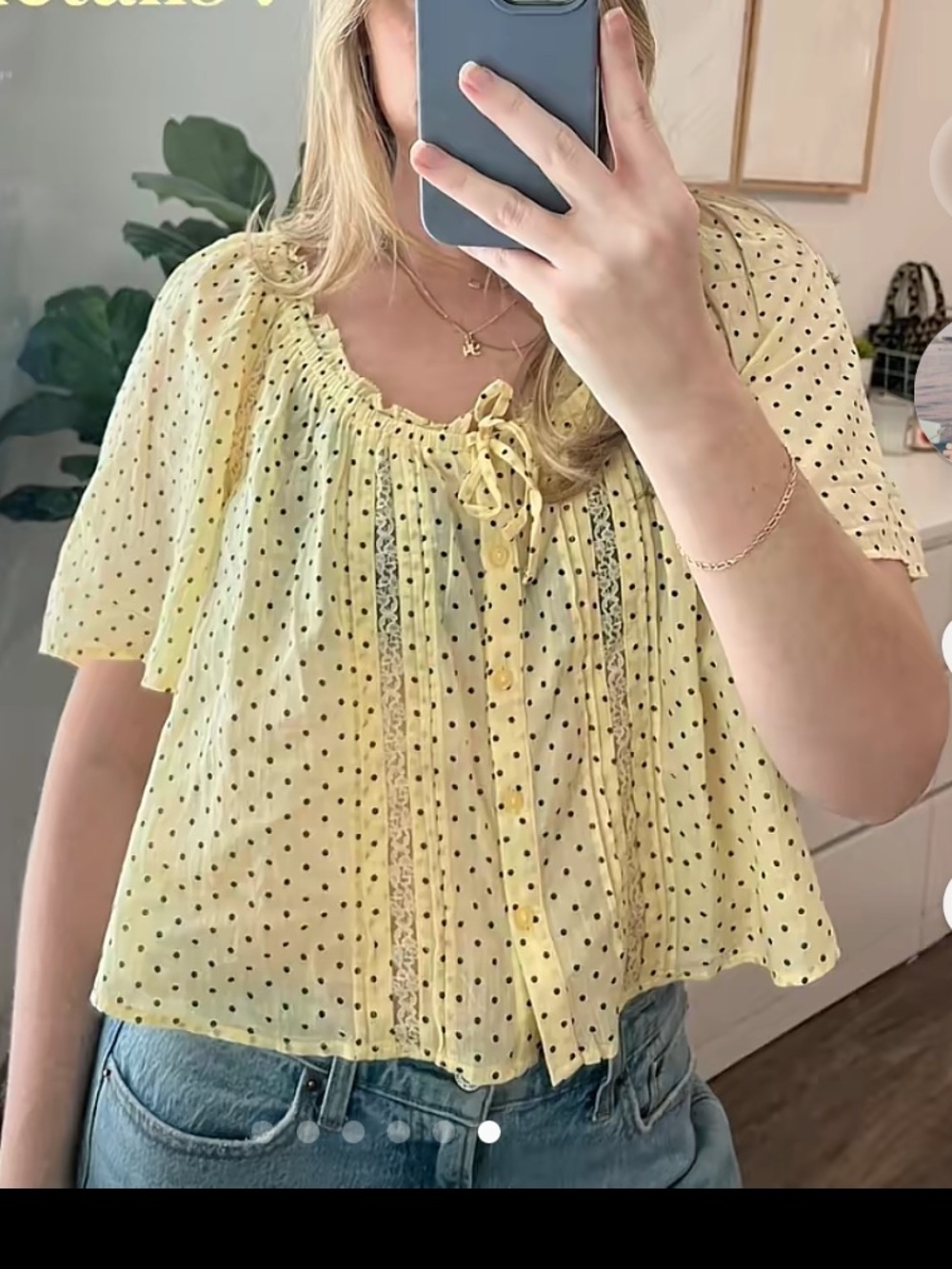 Aerie Yellow Polka Dot Top